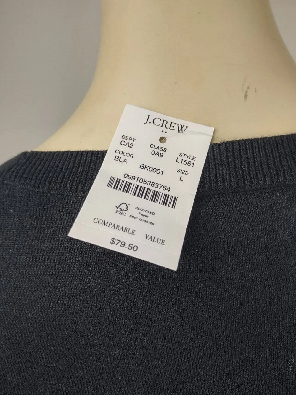 NWT J. Crew black 100% Cotton lightweight round neck Teddie sweater ladies Large